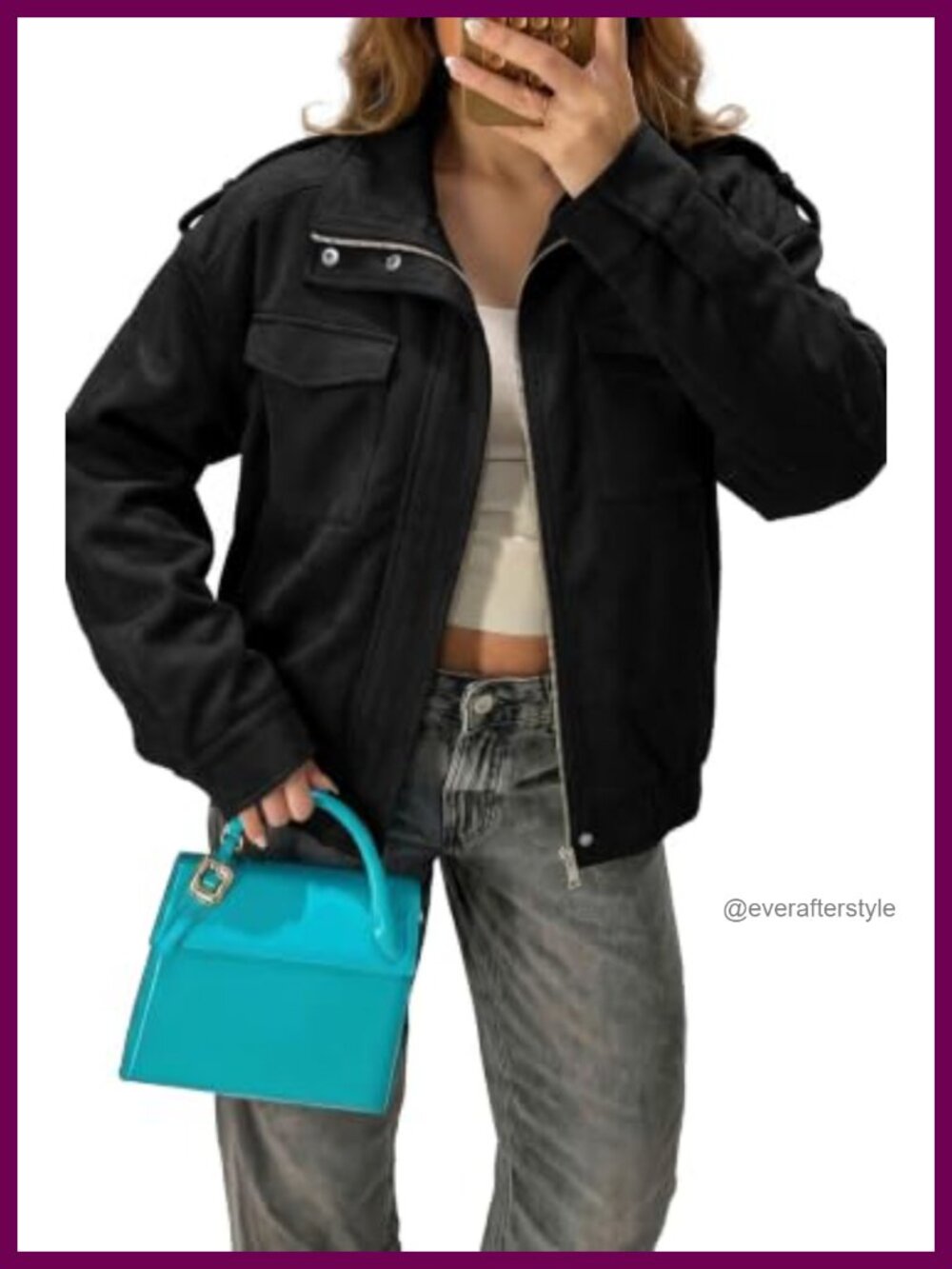 Faux Suede Cropped Bomber Jacket Zip Front Casual Fall Outerwear
